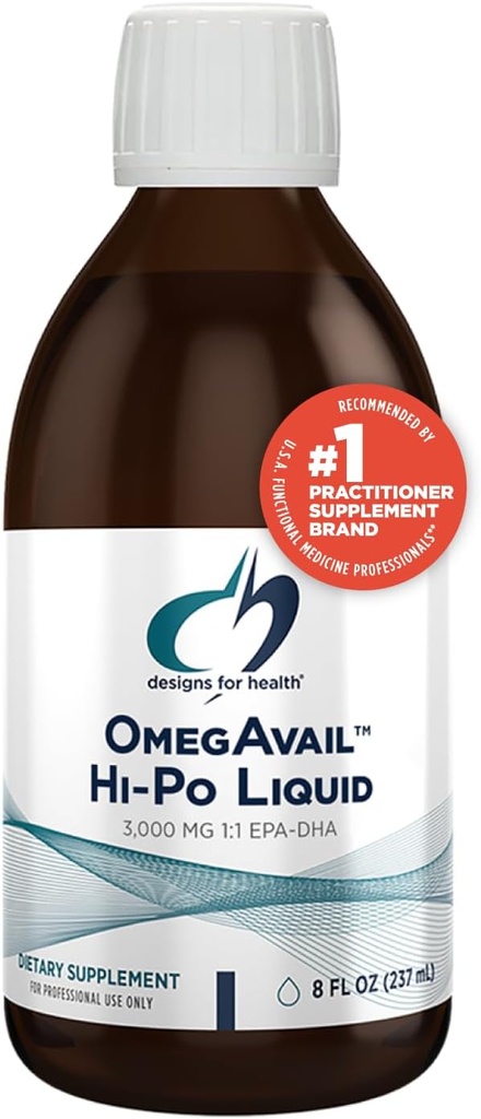 Designs for Health OmegAvail Hi-Po Liquid - High Concentration 1500mg EPA 1500 DHA - Triglyceride Omega 3 Fish Oil Heart Health & Brain Supplements - Natural Lemon Flavor (8oz)