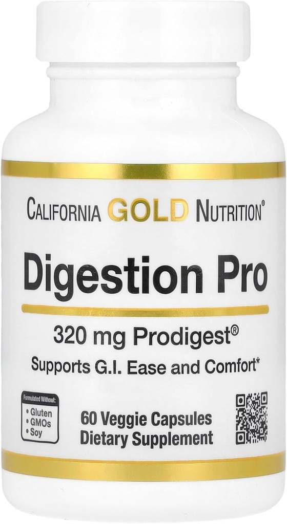 California Gold Nutrition Digestion Pro with ProDigest®, Botanical Digestive Blend of Artichoke and Ginger Extracts, 320 mg, 60 Veggie Capsules