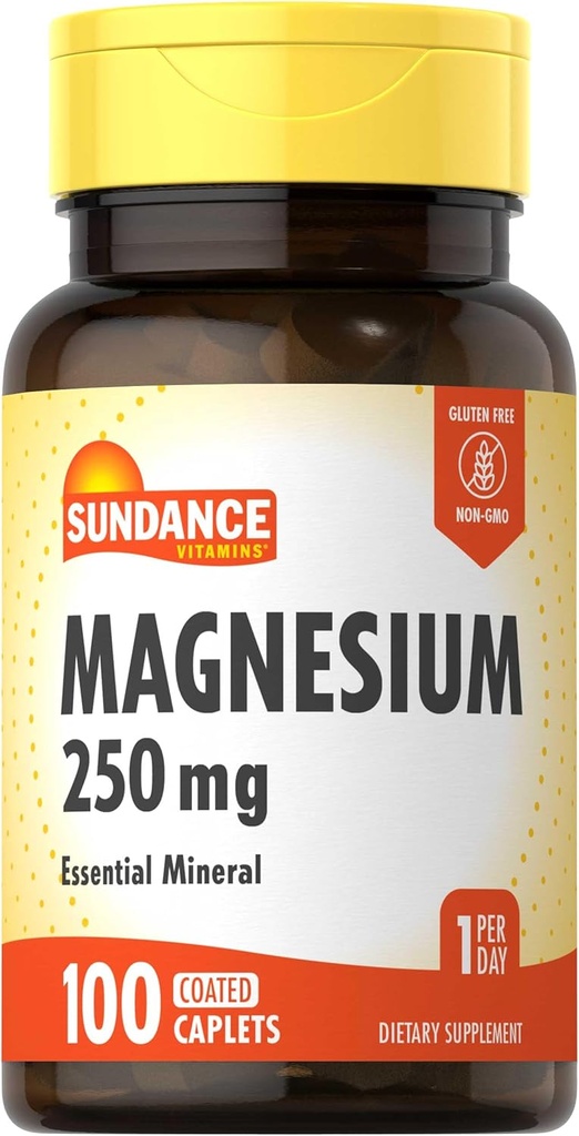 Sundance Magnesium Supplement | 250mg | 100 Caplets | Essential Mineral Formula | Vegetarian, Non-GMO, & Gluten Free
