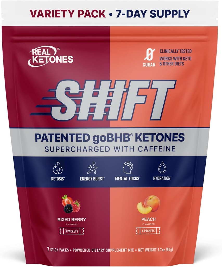 Real Ketones BHB Exogenous Ketones Drink Mix Packets Keto Electrolytes Powder Packets No Sugar with 4 Main Fasting Electrolytes Plus Hydrating Patented Keto BHB - 7 Count Peach, Mixed Berry