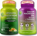 SUPPLEMENTS STUDIO Liposomal Glutathione 500mg Enriched with Organic Whole Foods + Plant-Based Calcium, Magnesium, Zinc, D3 & K2 with Turmeric – Vegan, Non-GMO, Clean Daily Wellness Support