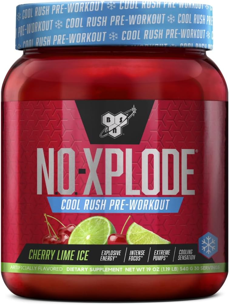 BSN N.O.-XPLODE Cool Rush Pre Workout Powder, Preworkout Energy Supplement for Men and Women with Creatine and Beta-Alanine, Cherry Lime Ice, 30 Servings, 1.2 Pound (Packaging May Vary)