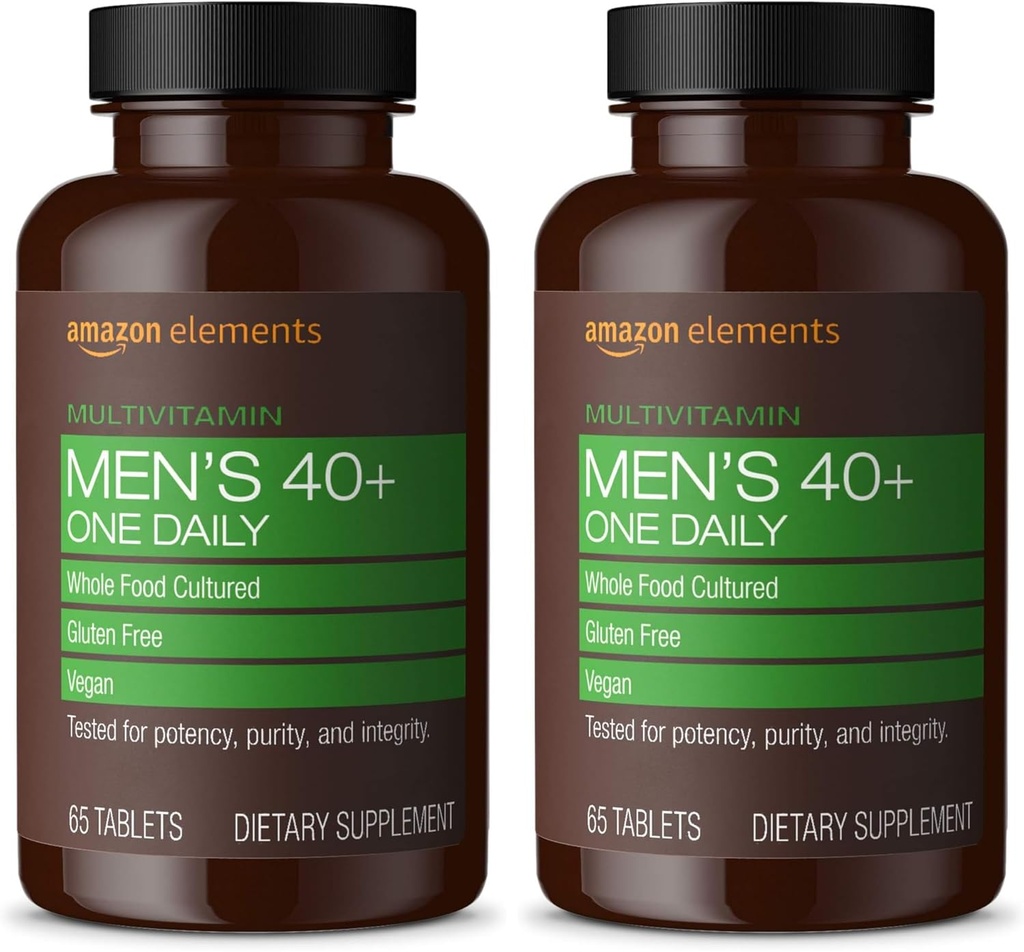 Amazon Elements Men's 40+ One Daily Multivitamin, Vegan, 65 Tablets, 2 Month Supply (Packaging May Vary) (Pack of 2)