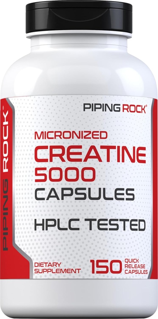 Piping Rock Creatine Monohydrate Capsules | 5000mg | 150 Pills | Micronized Supplement for Men and Women | Non-GMO, Gluten Free