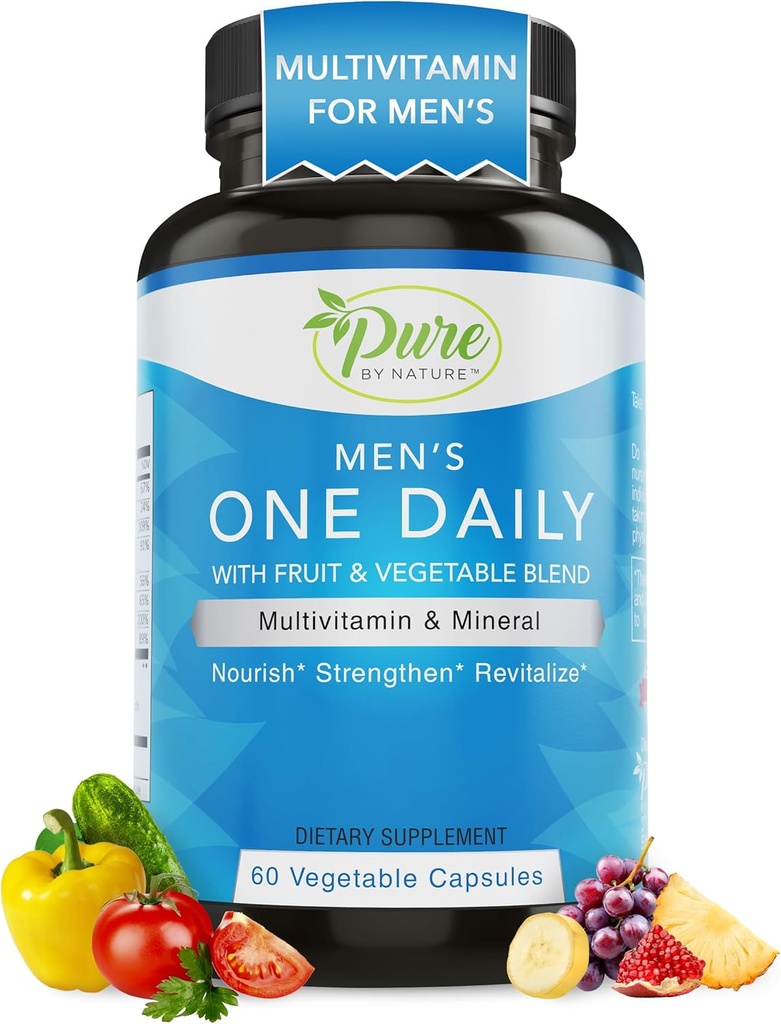 Pure By Nature One-Daily Multivitamin for Men, Immune Support Supplement with Non-GMO Ingredient, Vitamin & Minerals for Energy, 60 Veggie Capsules
