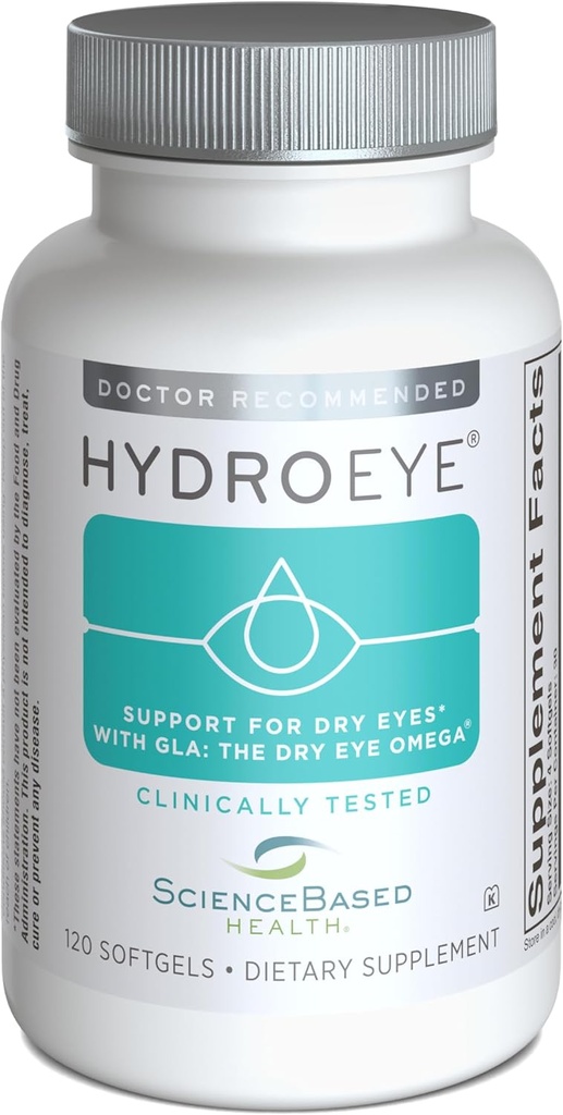 ScienceBased Health HydroEye Dry Eye Supplement – Clinically Proven Formula with GLA & Omega-3 – Supports a Healthy Tear Film for Lasting Eye Comfort – 120 Softgels