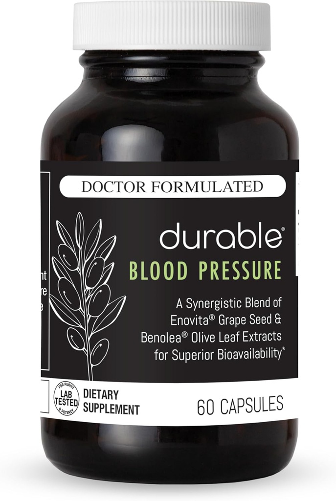 Durable Blood Pressure – Benolea Olive Leaf & Enovita Grape Seed Extract – Healthy Circulation, Nitric Oxide & Artery Support – Doctor Formulated, Vegan, Non-GMO, Made in USA (60 Capsules)