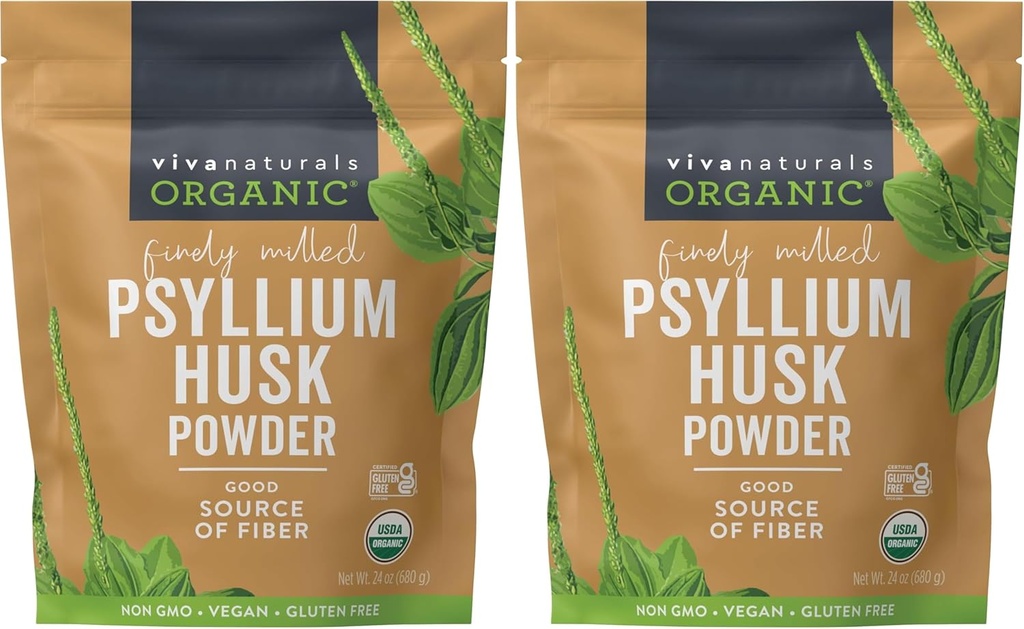 Viva Naturals Organic Psyllium Husk Powder, 24 oz - Finely Ground, Unflavored Plant Based Superfood - Good Source of Fiber for Gluten-Free Baking, Juices & Smoothies - Certified Vegan, Keto and Paleo