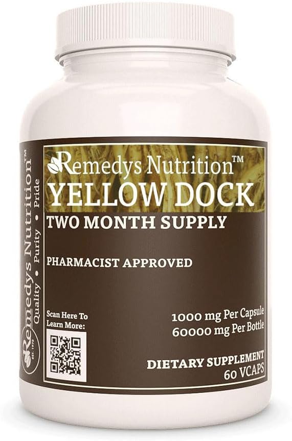 Remedy's nutrition Yellow Dock Root | 1,000 mg, 60 Vegan Capsules Herbal Dietary Supplement | Two Month Supply
