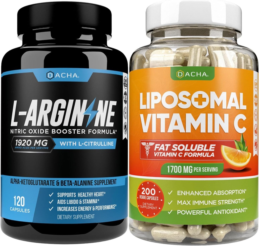Max Strength Nitric Oxide Booster Bundle – L-Arginine & Liposomal Vitamin C, With L Citrulline, Ascorbyl Palmitate, Natural Absorb Boost Formula To Support Exercise Energy, Immune Health, Slim Look