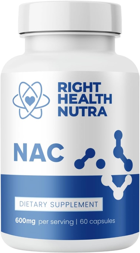 Right Health Nutra NAC Supplement 600 mg - 60 Capsules - N-Acetyl Cysteine Antioxidants Supplement - Boosts Glutathione Levels - Gluten-Free N Acetyl Cysteine for Liver Care and Immunity Support