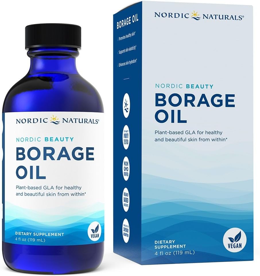Nordic Naturals Nordic Beauty Borage Oil, Unflavored - 4 Ounces - Borage Seed Oil, Unique Omega-6 for Healthy and Hydrated Skin, 480 Milligrams of GLA - Non-GMO - Vegan, 48 Servings