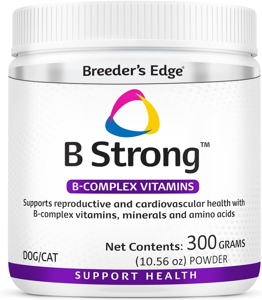 Breeder’s Edge B Strong Powder, B-Complex Vitamin Supplement for Dogs and Cats, Supports Reproductive Health, Promotes Normal Heat Cycles, and Helps Maintain Energy, 300g