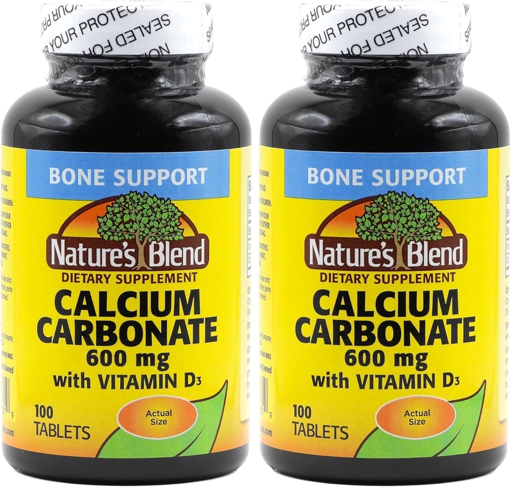Nature's Blend Calcium Carbonate 600 mg with D3 400 IU 100 Tablets,(Pack of 2), 079854016819
