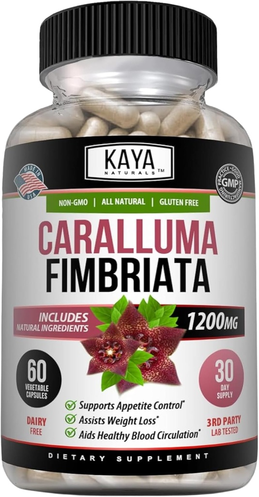Kaya Naturals - Caralluma Fimbriata 1200mg High Potency Supplement | Maximum Strength Natural Endurance Support, Vegetarian Capsules (60 Count)
