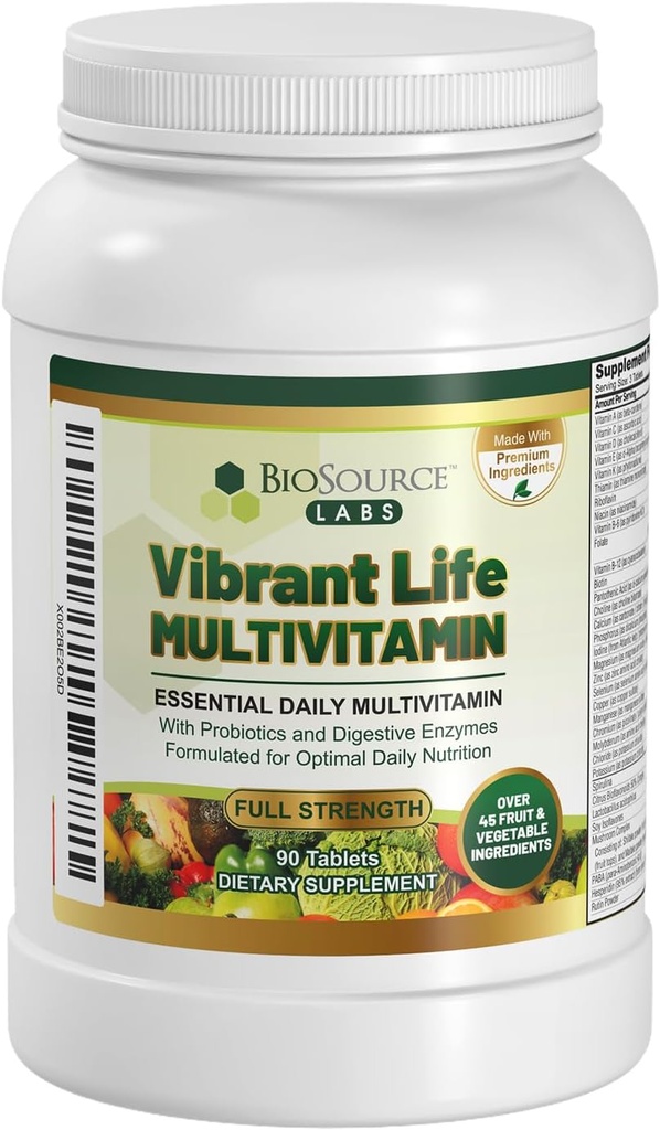 Vibrant Life Multivitamin with Probiotics, Digestive Enzymes & B-Complex – Over 45 Fruits and Veggies, Non-GMO, Gluten-Free, Daily Vitamins & Minerals for Men & Women (30-Day Supply)
