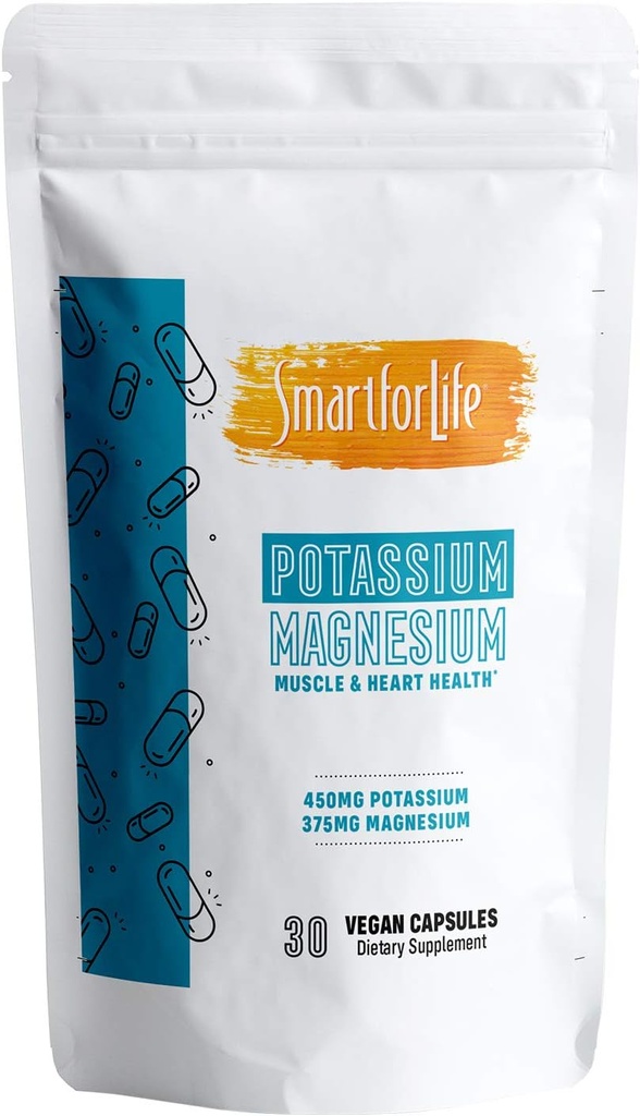 SMART FOR LIFE Potassium Magnesium Supplement - 30 Vegan Capsules - Magnesium Potassium Supplement - High Absorption Mineral Complex - Muscle Support & Electrolyte Balance