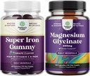 Bundle of Delicious Iron Gummies for Women and Men - Iron Supplement for Women and Men with Vitamin C for Higher Absorption and Pure Magnesium Glycinate 400mg Per Serving for Mood Sleep and Relaxation