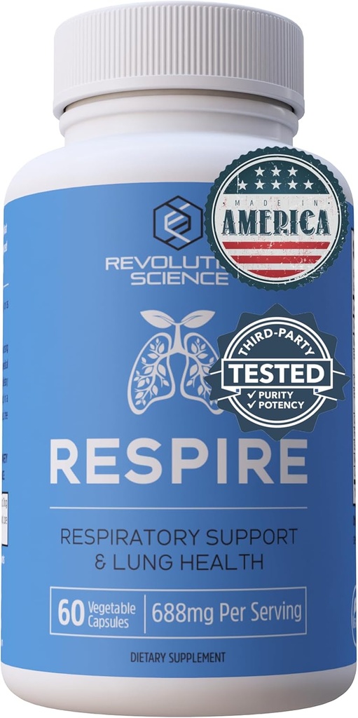 Revolution Science Respire Lung Support Supplement - Lung Cleanse & Lung Detox, Lung Health Formula with Quercetin, Bromelain & Butterbur for Clear Lungs, Breathing & Bronchial Support - 60 Capsules