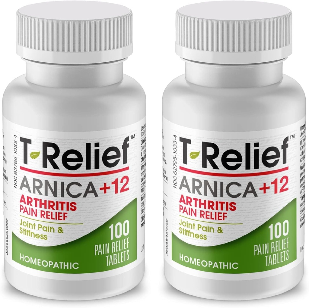 T-Relief Arthritis Arnica +12 Pain Relieving Natural Medicines Help Reduce Soreness Stiffness Aches & Pains in Joints Naturally - 100 Tablets (2 Pack)