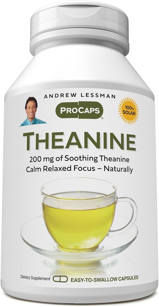 ANDREW LESSMAN Theanine 200 mg - 180 Capsules - Promotes The Production of The Neurotransmitters Dopamine and Serotonin. Natural Calm, Relaxed Focus Without Drowsiness. Easy-to-Swallow Capsules.