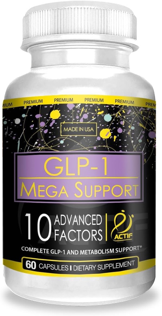 ACTIF GLP-1 Mega Support with 10 Advanced Weight Factors and Probiotics, GLP-1 Activator and Metabolism Support, Non GMO, Made in USA, 60 Count
