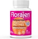 Florajen Digestive Enzymes with Probiotics & Prebiotics, Triple-Action Formula for Gut Health, Bloating, & Gas Relief, Supports Gluten & Dairy Digestion, Clean, Non-GMO, 30-Count