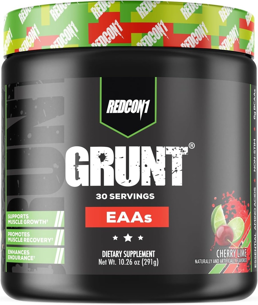 REDCON1 Grunt EAAs, Cherry Lime - Sugar Free, Keto Friendly Essential Amino Acids - Post Workout Powder Containing 9 Amino Acids to Help Train, Recover, Repeat (30 Servings)