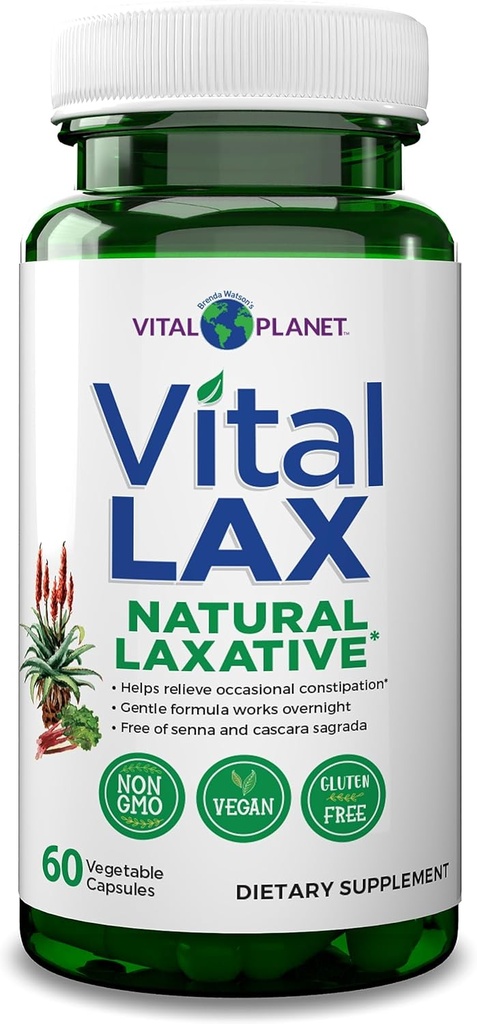 Vital Planet - Vital Lax Natural Laxative Cleanse Supplement for Occasional Constipation, with Magnesium Hydroxide, Slippery Elm, Aloe, and Triphala to Support Bowel Regularity 60 Capsules