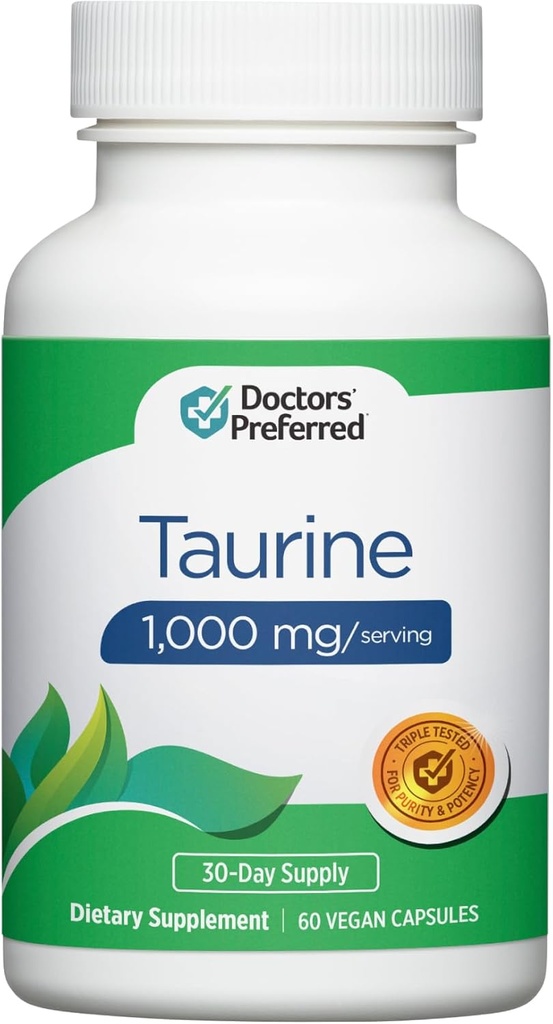 DOCTORS' PREFERRED Taurine Supplement - 1,000 mg/Serving | 60 Vegan Capsules