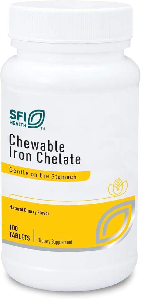 Klaire Labs SFI Health Chewable Iron Chelate - 30 Milligrams Elemental Iron, Easy on The Stomach & Hypoallergenic, Natural Cherry Flavor (100 Tablets)
