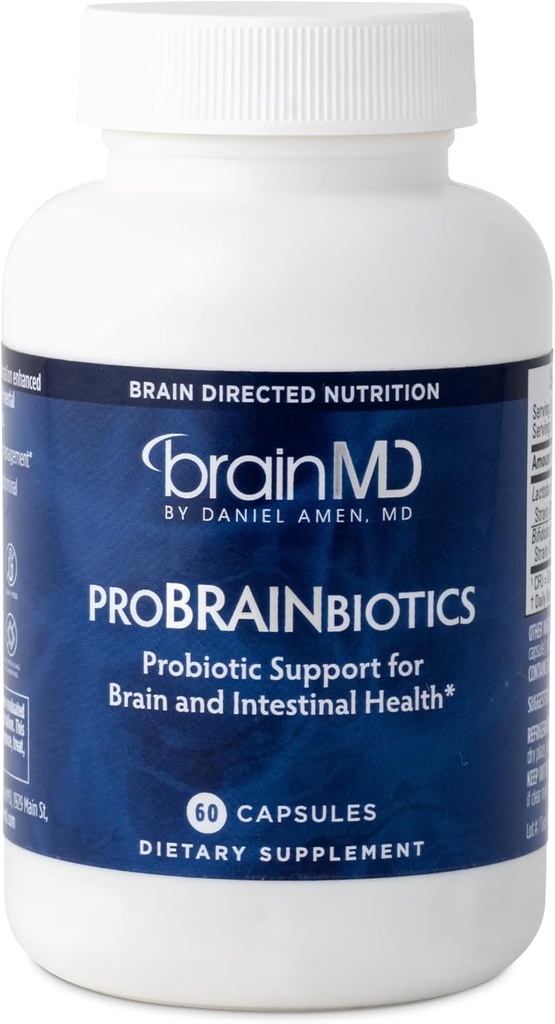 BRAINMD Dr Amen ProBRAINbiotics - 3 Billion CFU, 60 Capsules - Promotes Gut Health - Gluten Free - 60 Servings