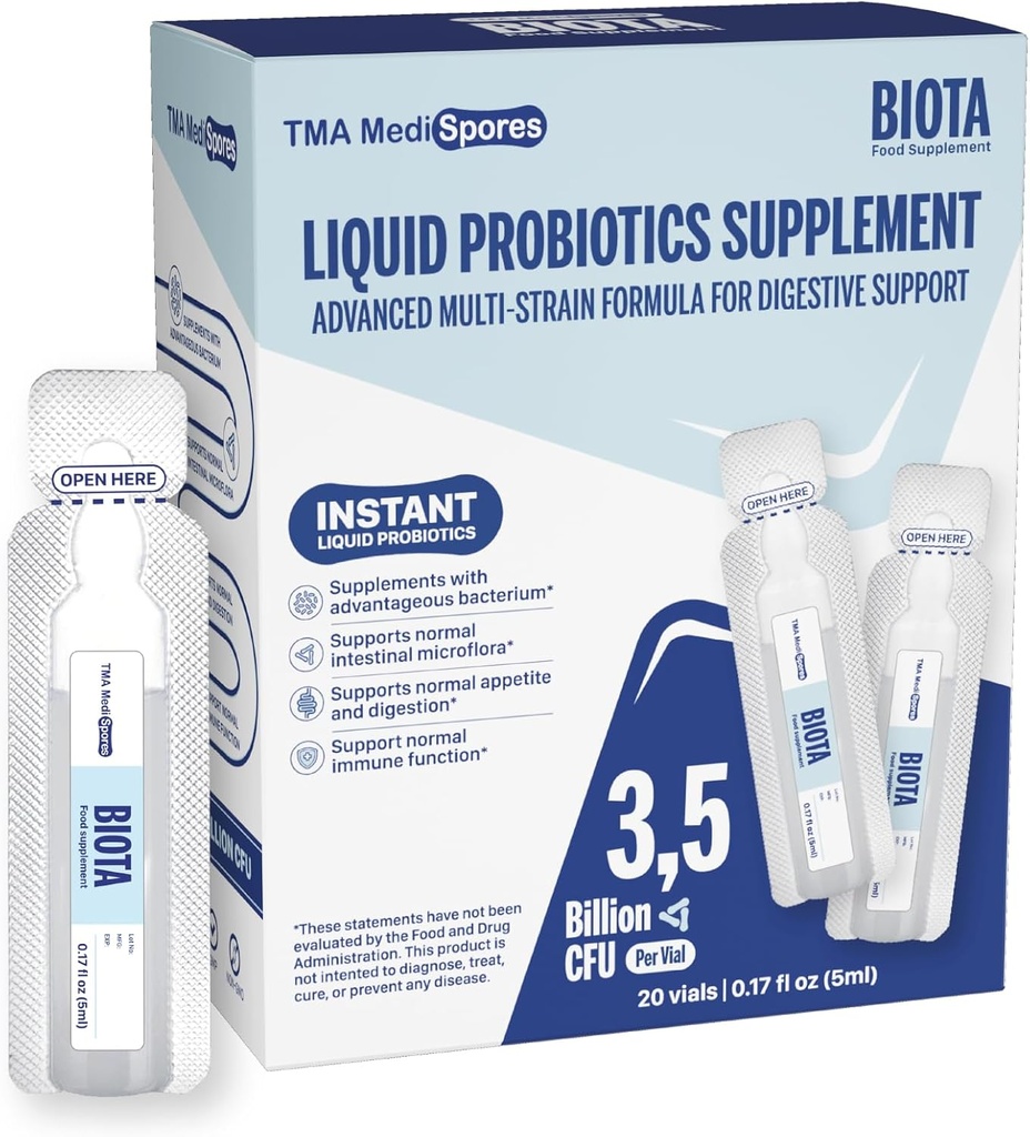 Biota Probiotic Drinks for Digestive Health & Immune Support,Fast Acting Support Stomach Constipation, Digestive Daily Probiotic for Adults, Kids, Gluten, Sugar Free & Non-GMO, 20 Servings