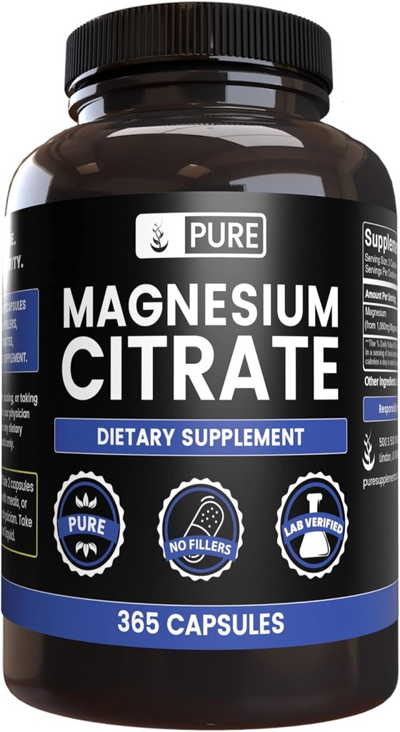 Pure Original Ingredients Magnesium Citrate (365 Capsules) No Magnesium Or Rice Fillers, Always Pure, Lab Verified