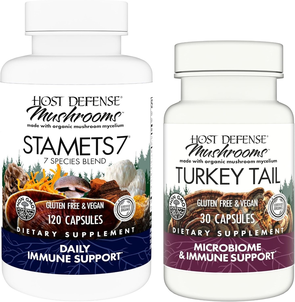 Host Defense Bundle with Stamets 7, 120 Count & Turkey Tail Capsules, 30 Count - Support Immune Health & Function - Support Digestive & Immune Health*