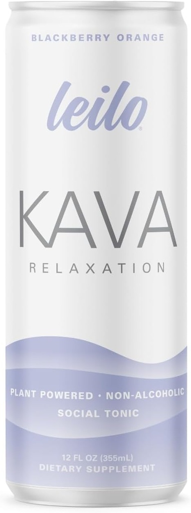 LEILO | Kava Powered Sparkling Relaxation Drink | BlackBerry Orange 12-Pack – Non-ALC Calming Beverage | 12 fl oz Cans (Pack of 12)