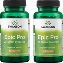 Swanson Epic-Pro 25-Strain Probiotic 30 Billion CFU Digestive Health Immune System Support Prebiotic Nutraflora FOS 30 DRcaps Veggie Capsules (Caps) (2 Pack)