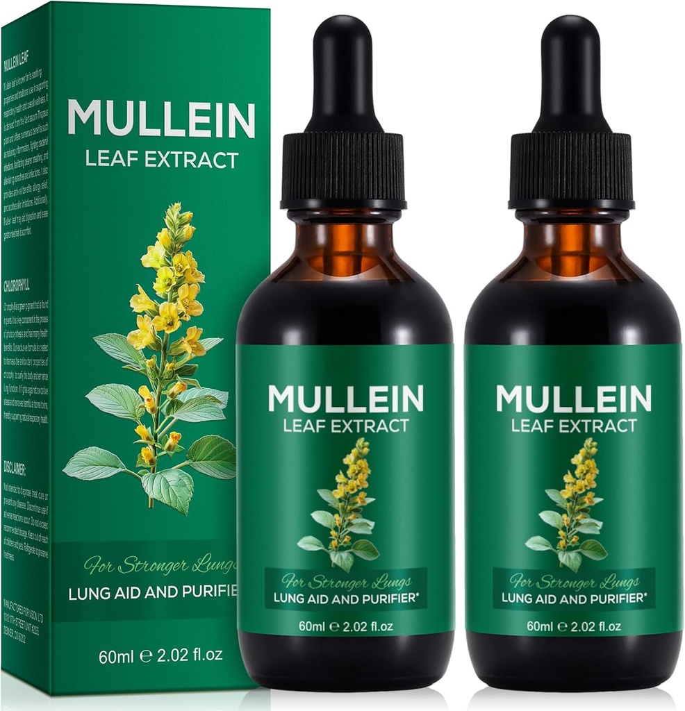 2 Pack Mullein Drops for Lungs, Natural Mullein Herbal Supplements, Mullein Leaf Extract for Lung Cleanse and Respiratory Support, 2.02 fl oz
