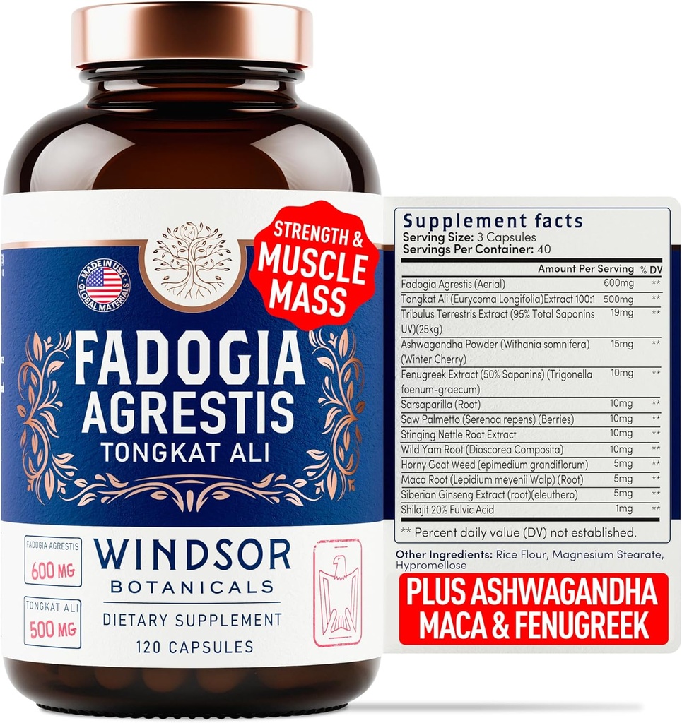 Fadogia Agrestis and Tongkat Ali Supplement - Fadogia Agrestis 600mg, 500mg Longjack Tongkat Ali for Men, Maca Root, Fenugreek, Ashwagandha, Saw Palmetto to Support Energy, Stamina, Vitality - 120Caps