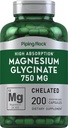 Piping Rock Magnesium Glycinate Capsules | 750mg | 200 Pills | Chelated Supplement | High Absorption | Non-GMO and Gluten Free