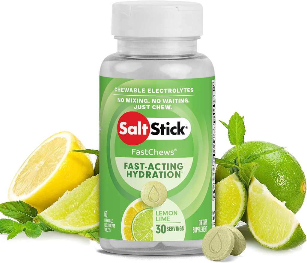 SaltStick Electrolyte FastChews - 60 Count Lemon Lime Flavor - Chewable Electrolyte Tablets for Hydration, Salt Tablets, Dehydration Relief