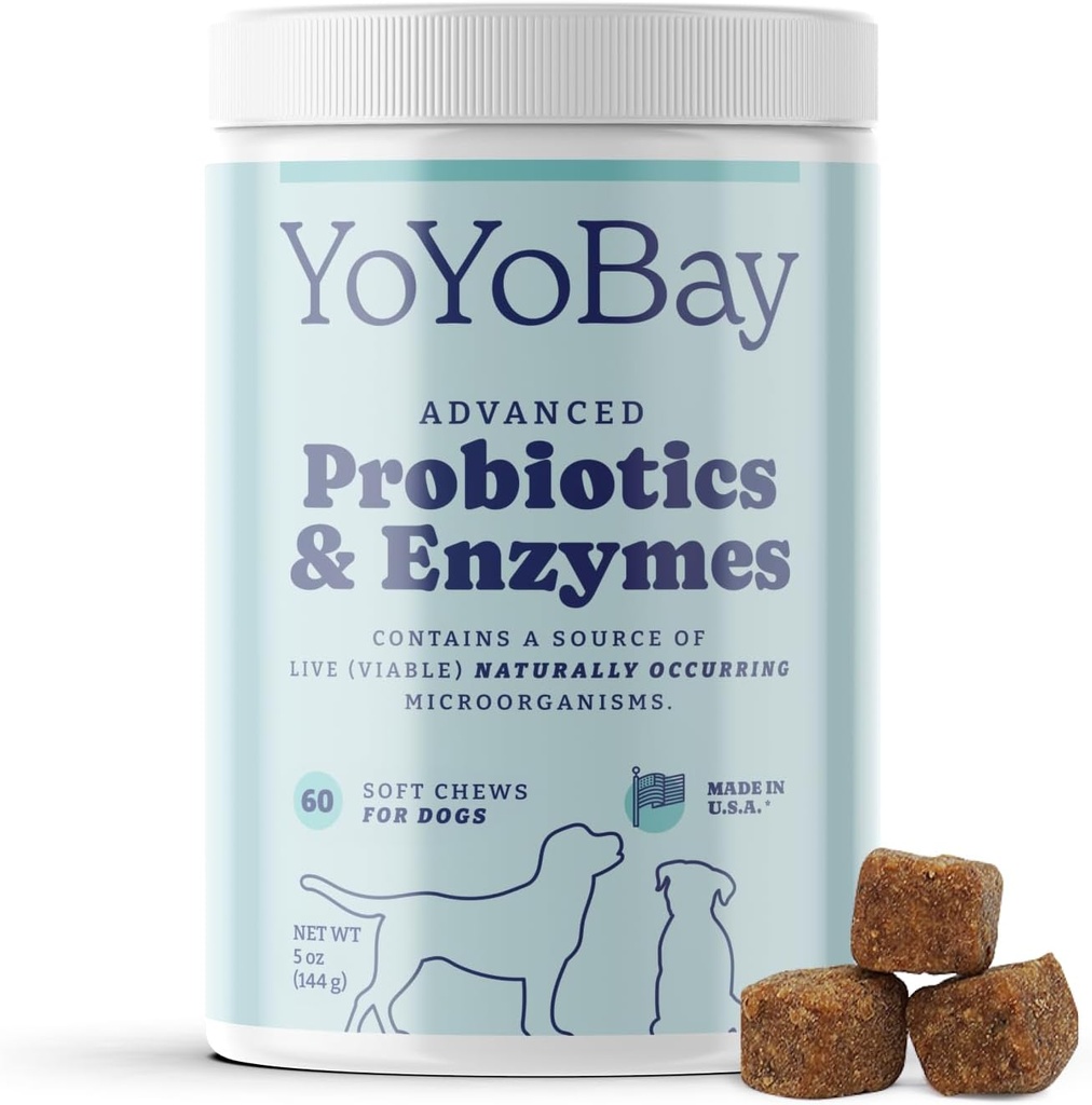 Probiotics for Dogs, Dog Digestive Enzymes, Pre & Probiotics Over 1 Billion CFUs, for Gut Health and Digestive Health, Yeast Balance, Immune Support, 60 Soft Chews