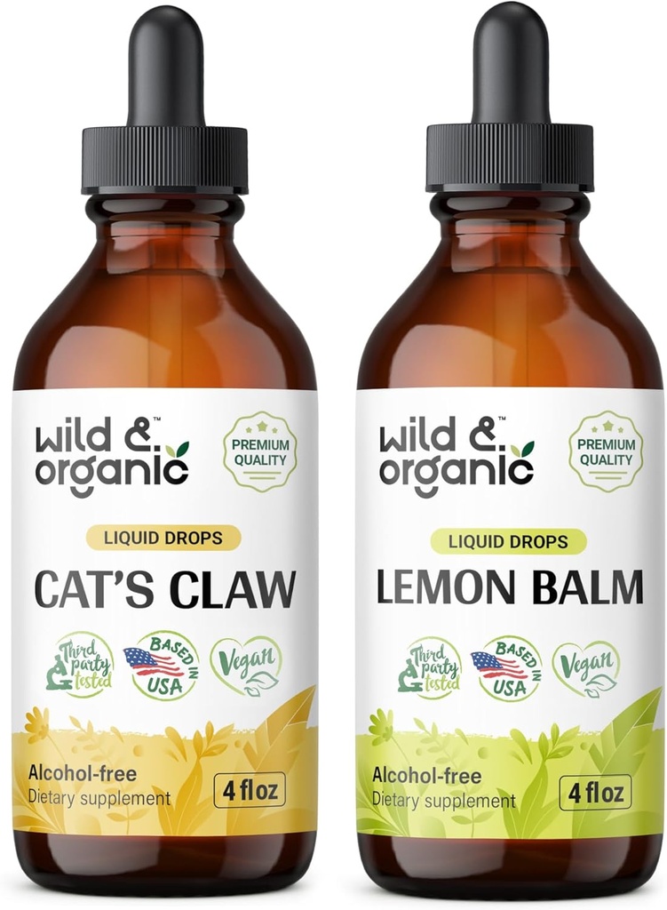 Wild & Organic Cat's Claw Tincture 4 fl oz & Lemon Balm Tincture 4 fl oz