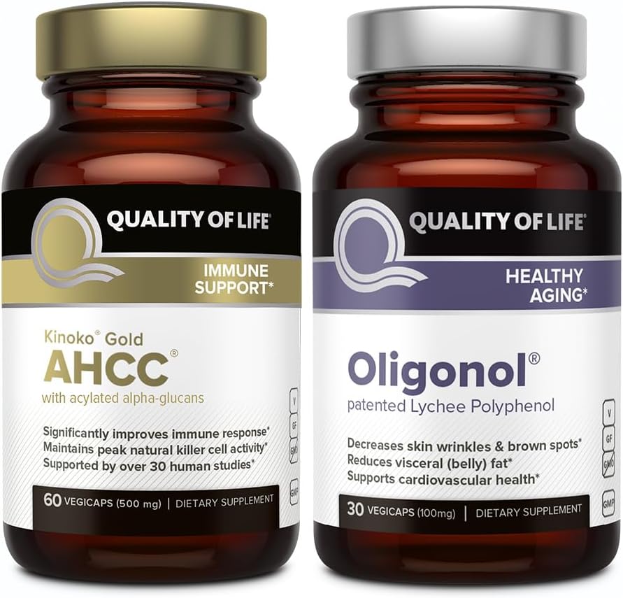 Quality of Life Features Kinoko Gold AHCC and Oligonol Lychee Extract - Immune Support Healthy Aging Bundle