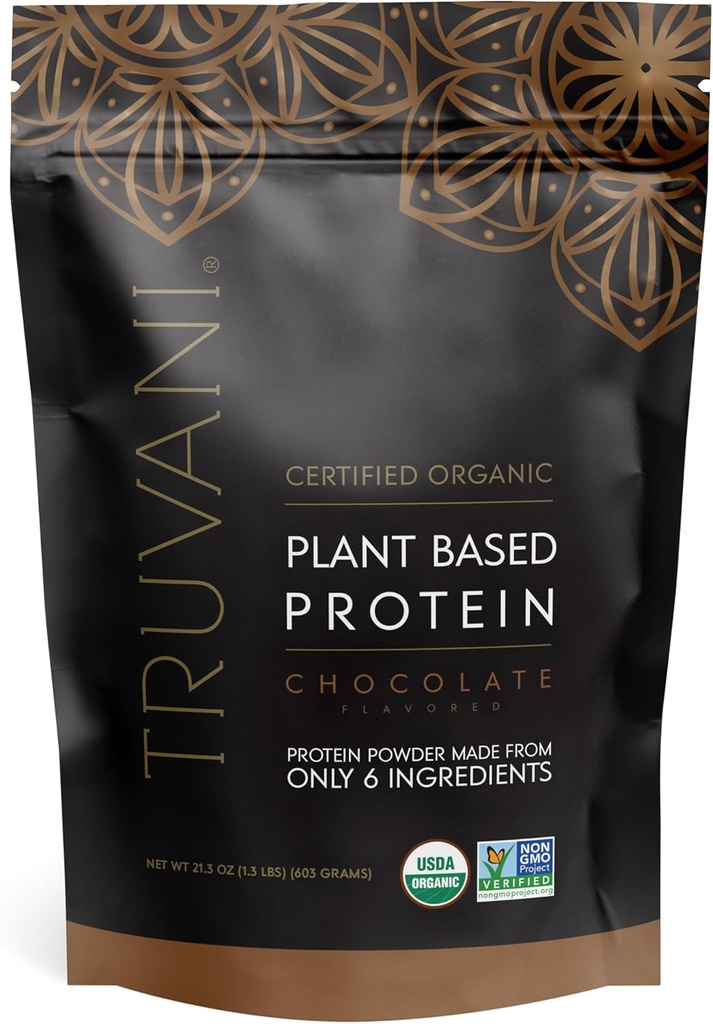 Truvani Vegan Pea Protein Powder | Chocolate | 20g Organic Plant Based Protein | 18 Servings | Keto | Gluten & Dairy Free | Low Carb | No Added Sugar