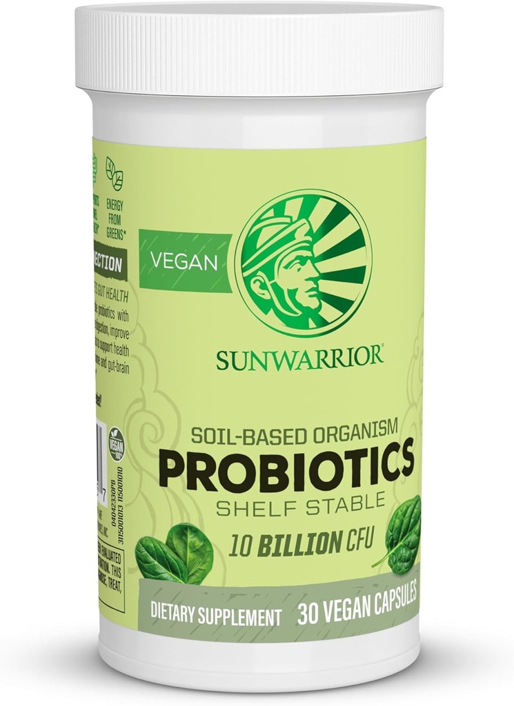 Sunwarrior Probiotics Soil-based Vegan Capsules | 10 billion CFU for Digestion Soy Free Gluten Free Dairy Free | 30 CT