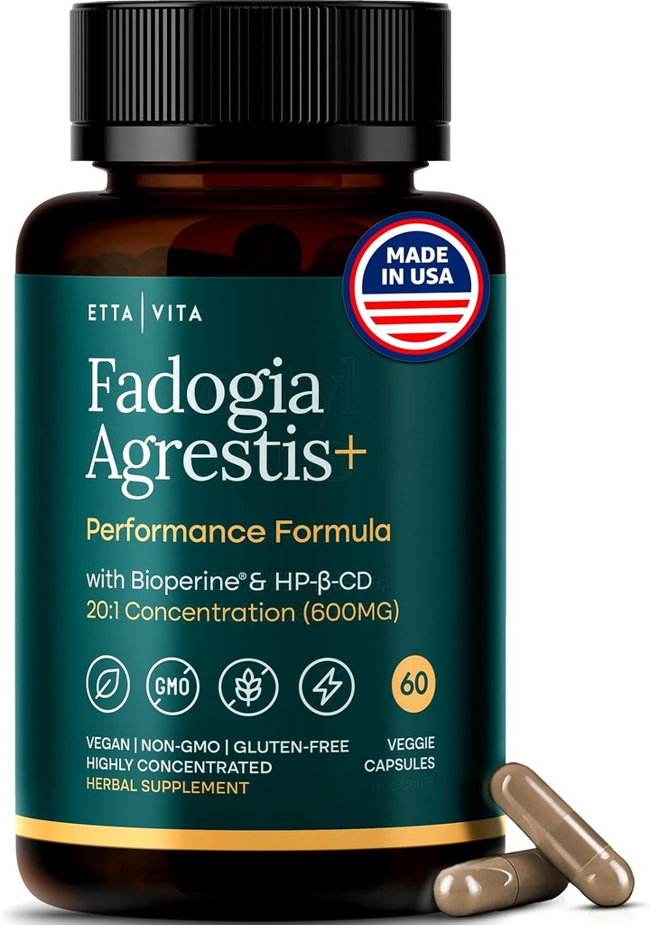Organic Fadogia Agrestis 600mg for Natural Test Support (2X More Pure - 3X More Absorbent) Athlete Approved - Supports Muscle Growth & Recovery, Healthy Energy Levels, Drive, Stamina & Mood - 60ct