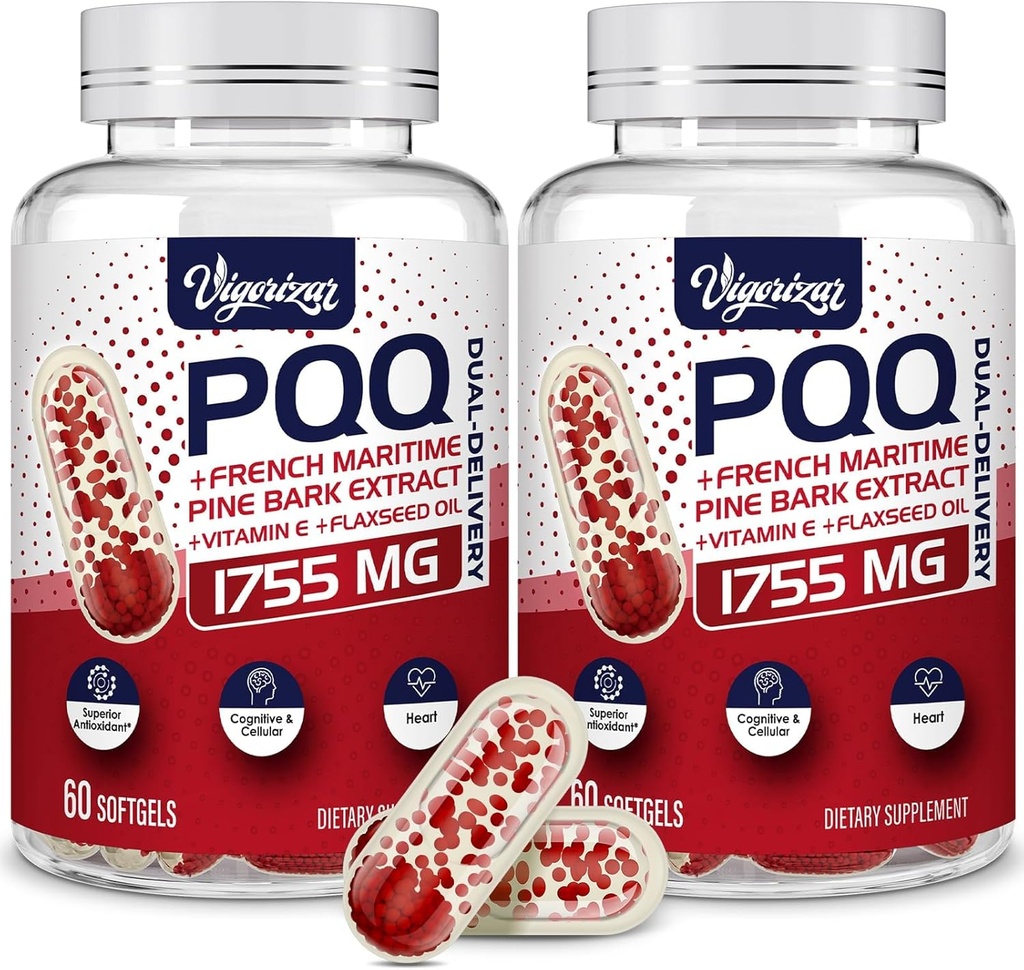 200 mg Pycnogeno with PQQ, Premium French Maritime Pine Bark Extract, Unique Dual-Delivery for Maximum Absorption, Pine Bark Extract for Vascular & Heart & Joint Function - 120 Vegan Softgels