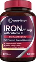 Doctor's Recipes Iron Supplement 65 mg with Vitamin C - Maximized Absorption & Stomach Friendly Iron Pills for Red Blood Cells Formation, Heart, Brain & Immunity Health - Vegan Non-GMO 30 Iron Tablets