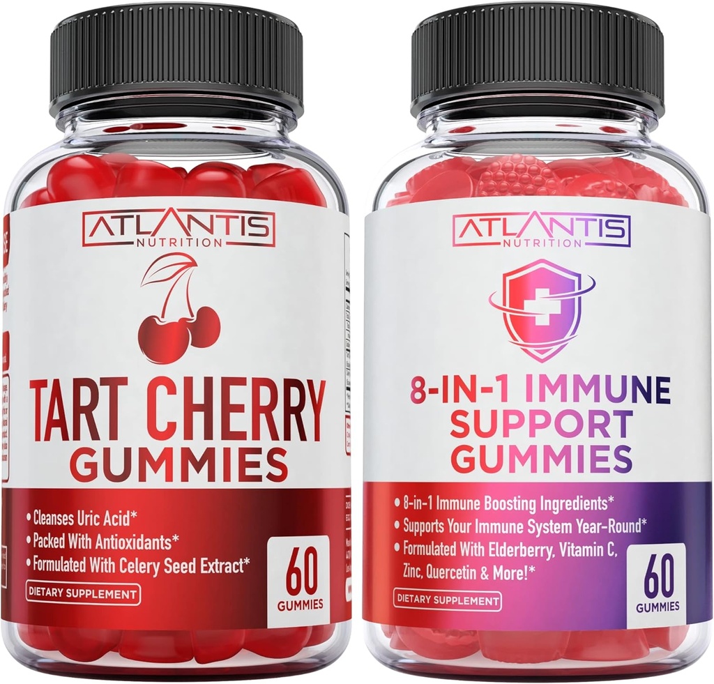 Atlantis Nutrition 60 Tart Cherry Gummies + 8-in-1 Immune Support 60 Gummies